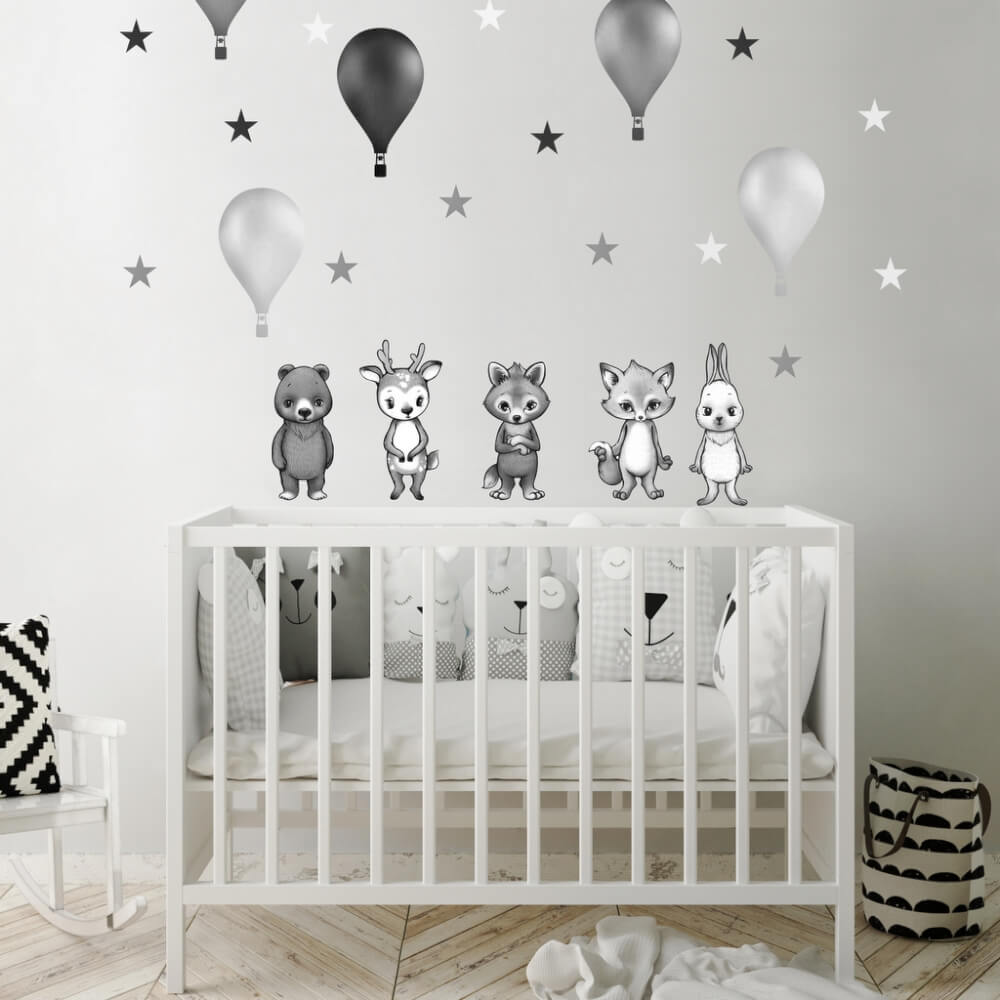 Pegatinas decorativas - Animales y globos en blanco y negro