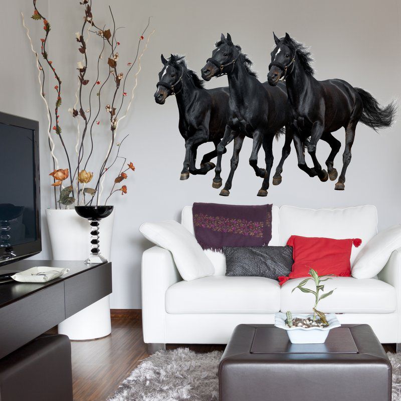 Adhesivo para pared: tres caballos negros