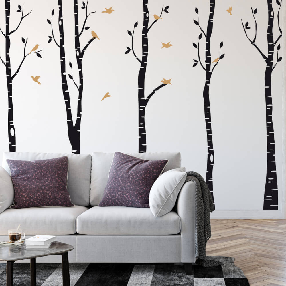 Vinilos decorativos para la pared - Árboles y troncos con pájaros