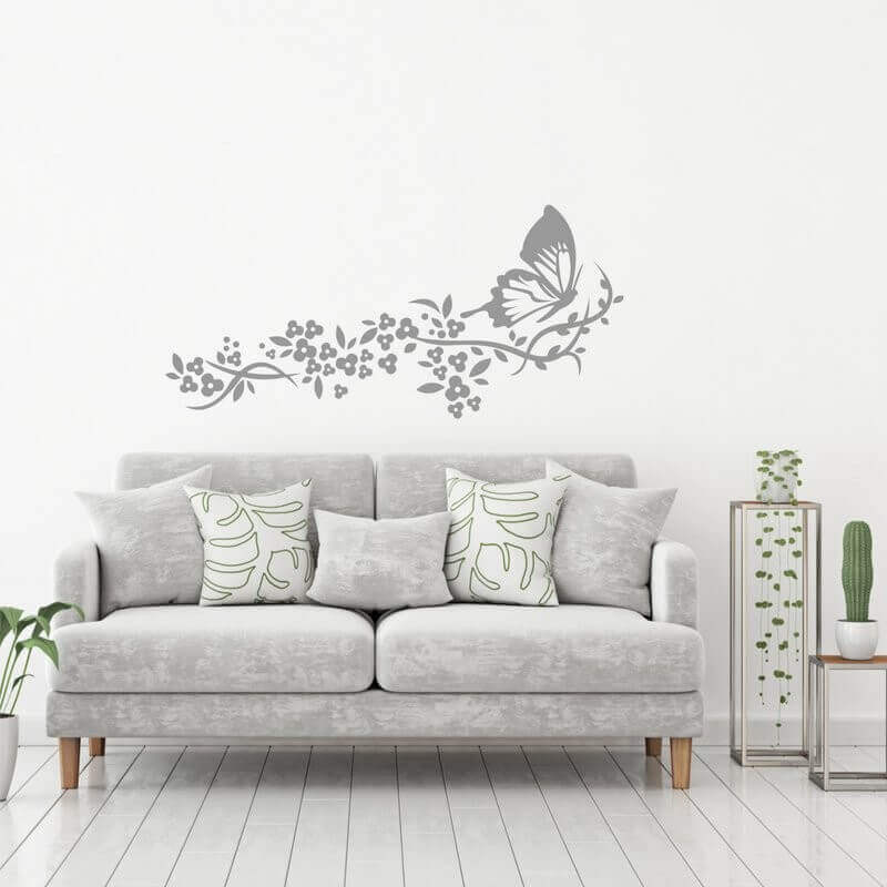Vinilos decorativos para pared - Flores y mariposa